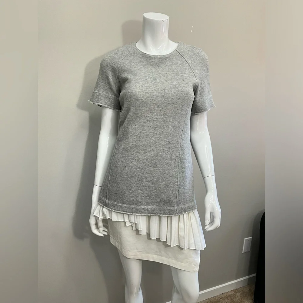 10 Crosby Derek Lam Layered Pleated Hem Gray Short Sleeve Tee Dress Top Size 4
